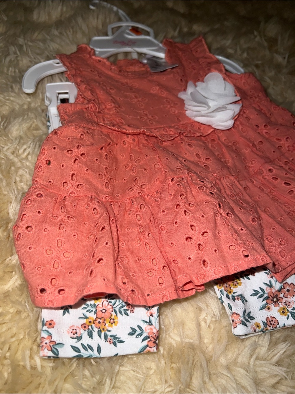 Little Lass Baby Coral Eyelet Dress and Capri Set - Picture 4 of 4
